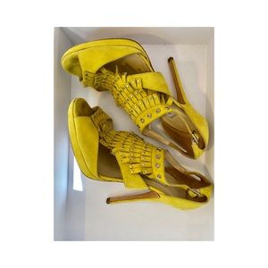 JIMMY CHOO LIME SUEDE STUDDED FRINGE PLATFORM